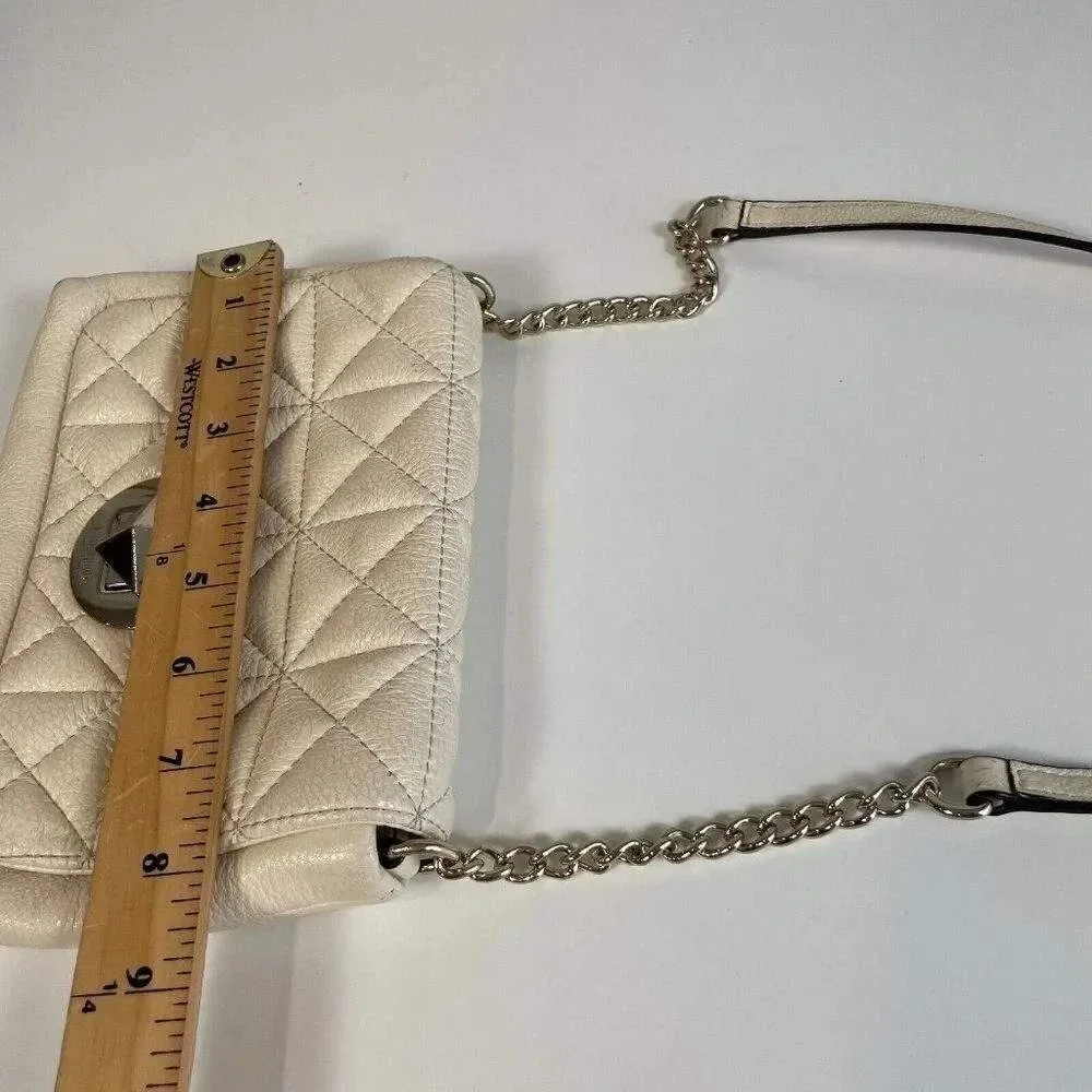Kate Spade Natalia Quilted Leather Crossbody Purse S Ivory Flap Bag Turn-Lock